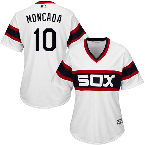 White Sox #10 Yoan Moncada White Alternate Home Women's Stitched MLB Jersey - Click Image to Close